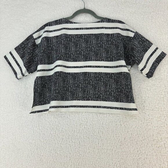 TOPSHOP Cropped Short Sleeve Top Womens Black White Striped Side Split Size 0 - Picture 6 of 6